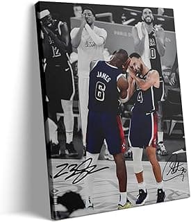 NBA Canvas Wall Art Decor - LeBron James and Stephen Curry Team USA Basketball Print, Iconic Sleep Celebration Poster, Sports Wall Art for Game Room, Office, Gift for Basketball Fans 8X10 inch image