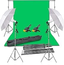 EMART Photography Backdrop Continuous Umbrella Studio Lighting Kit, Muslin Chromakey Green Screen and Photographic Equipment for Photo Video Shoot image