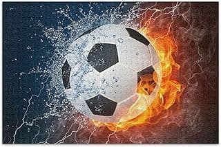 susiyo Soccer Ball in Fire and Water 500 Piece Jigsaw Puzzle, Wall Artwork Puzzle Games for Adults Teens 20.5" L X 14.9" W image
