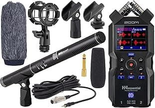 Zoom H4essential New H4n 4-Track Recorder with Ritz Gear Professional Video, Cinema and Broadcasting Shotgun Microphone for Indoor & Outdoor Film, Interview & Studio Complete Recording Kit (Black) image