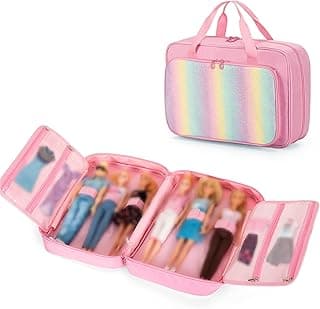 Carrying Case Compatible with Barbie Doll (12 Inch), Storage Case Compatible with Barbies with Handle Strap, Much Pocket for Doll’s Clothes, Accessories, Pink, Patented Design