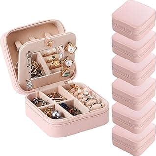 Hillban Bridesmaid Gifts Jewelry Box with Mirror, PU Leather Small Travel Jewelry Case Organizer Storage for Women Girls image
