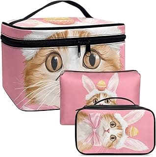 Cute Cat Makeup Bag Large Capacity Travel Cosmetic Bag Portable Womens Easter Day Theme Toiletry Bags with Zipper Casual Travel Cosmetic Pouches Set of 3 image
