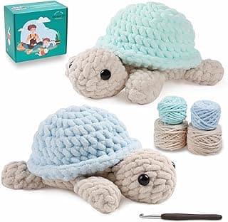 Eelexa Crochet Kit for Beginners, Amigurumi Crocheting Animal Kits, with Step-by-Step Video Tutorials for Kids Adults Beginner - 2 Pack Turtles image