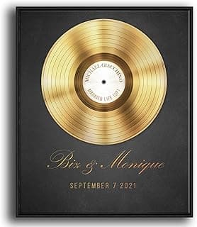 Personal-Prints | Our Song Customized Vinyl/LP Romantic Gift | Personalized Wall Art for Wedding, Anniversary, Valentine’s Day or Christmas (20"x24" Float Framed Canvas, Modern - Gold Record) image