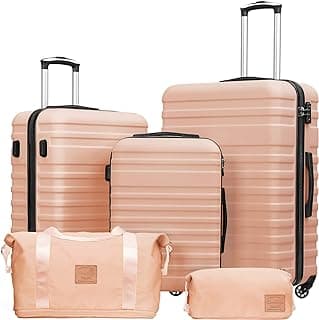 Suitcase Set 3 Piece Luggage Set Carry On Hardside Luggage with TSA Lock Spinner Wheels (Pink, 5 piece set) image