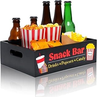 Movie Night Snack Trays Reusable Movie Night Basket Gift Set Wooden Popcorn Bag Snack Holder for Pantry Kitchen Table Family Movie Night Supplies image