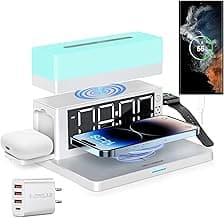 Wireless Charger,6 in 1 Wireless Charging Station with Digital Alarm Clock & Night Light,15W Fast Charger Compatible with iPhone 14/13/12/11/XS Samsung Galaxy AirPods & Apple Watch image