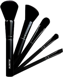 Aloette Professional 5-Piece Brush Collection, Powder Brush, Blush Brush, Foundation Brush, Eyeshadow Brush, Cruelty Free Synthetic Makeup Brushes