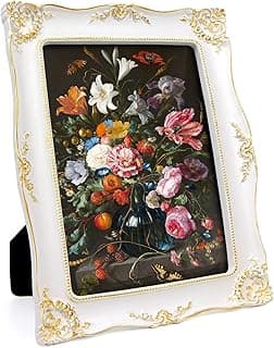 Christmas 8x10 White Ornate Picture Frame Vintage, Elegant Antique Photo Frames with Glass Front, Tabletop Wall Hanging, Gift Ideas, Vine Pattern, Photo Display (8x10 inch, White/Gold) image