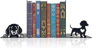 Dachshund Theme Bookends Decor – Dachshund Gifts with Black Modern Bookends, Decorative Bookends for Shelves – Unique Bookends for Kids, Beautiful Book Stopper for Shelves (Dachshund) image