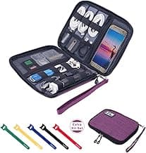 Travel Cable Organizer Bag Waterproof Portable Electronic Accessories Organizer for USB Cable Cord Phone Charger Headset Wire SD Card with 5pcs Cable Ties(Purple) image