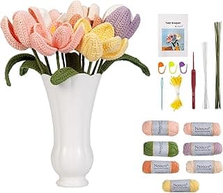 Noocro Crochet Kit for Beginners, Starter Kit, Flower, Flower Bouquet, Tulip, with Step by Step Tutorial Video and Detailed Instruction Complete Kit Craft Supplies Holiday Gift (Vase not Include) image