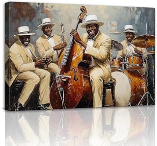 Music Wall Art African American Pictures Wall Decor Black Jazz Music Poster Vintage Music Themed Paintings Prints for Classroom Music Room Decor Framed(Jazz-1,12.00" x 18.00")
