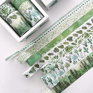 8 Rolls Washi Tape Set, Cute Green Plants Floral Animals, Decorative Tape for Scrapbooks, Journals, DIY Decor and Craft Aplied (Green) image