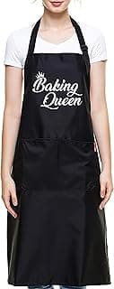 Funny Baking Aprons for Women - Baking Queen - Baking Gift for Women - Cute Kitchen Cooking Apron with 2 Pockets - Best Gifts for Bakers Mom Wife Sister Aunt Grandma Birthday Mother's Day Gift image