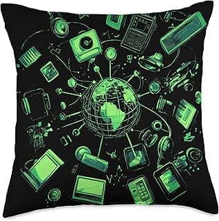 Vintage Technology Retro Gadgets Illustration Throw Pillow image