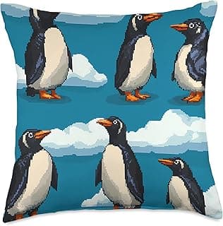 Retro Gaming Style Penguin - Pixelated Arctic Animal Theme Throw Pillow image