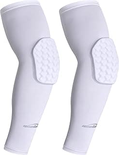 COOLOMG Compression Arm Sleeves with Elbow Pad Volleyball Basketball Football Padded Arm Sleeves for Youth Kids Adult image