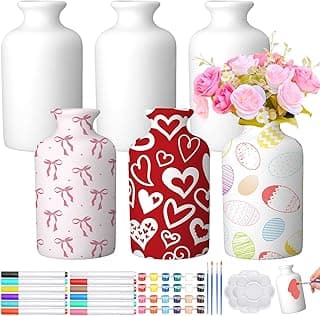 Singhoow 6 Set Paint Your Own Porcelain Vases Paint Vase Craft Project White Ceramic Vases Painting Kit for Adults Porcelain Vase Valentines Day Decorating Kit with Art Supplies DIY Craft(Bright) image