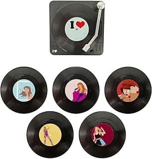 6PC Vinyl Record Coasters - Unique Music Themed Drink Pads, Funny Housewarming Gifts for Men & Women, Absorbent Bar & Table Protectors, Retro Decor for Office & Home （V05） ﻿ (3)