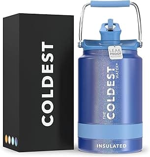 COLDEST Sports Water Bottle 128 oz/One Gallon (Straw Lid), Leak Proof, Vacuum Insulated Stainless Steel, Hot Cold, Double Walled, Thermo Mug, Metal Canteen Growler Jug (Galactic Blue Glitter, Gallon)
