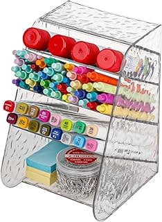 FABROK Pen Holder Desk Organizer, Clear Desktop Stationary Organizer, Plastic Art Supplies Storage Rack for Home, School, Office(Large)