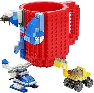 Build-on Brick Mug with 3 Pack of Character Blocks, DIY Building Blocks Coffee Mug, Puzzle Cup for Creative Kids, Men or Women Xmas Birthday Gift (Red) image