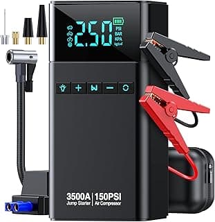 Portable Car Jump Starter with Air Compressor, 3500A 150PSI Car Battery Jump Starter Battery Pack (All Gas/10L Diesel), 12V Car Jump Box Car Battery Jumper Starter, Large LCD Display, 2 Lights image