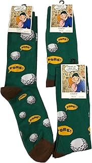 Fine Fit Adult Mens 3 Pair Green Golf Themed Fore Crew Socks Gift Set image