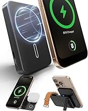 Mag-Safe 3 in 1 Portable Charger Wireless Charging Station, KU XIU Foldable Power Bank 15W Fast Charging, 5000mAh Travel Charger Battery Pack for iPhone 16/15/14/13/12, for Apple Watch, AirPods, Black