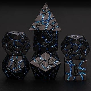 Metal Dice Set D&D,Crack Metallic DND Dice Set with Box, Metal Glitter RPG Dice for Dungeons and Dragons Table Game(Pearl Gun Bright Blue) image