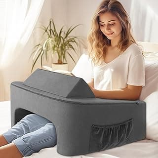 Reading Pillow for Sitting in Bed Adult Size, Back Pillow for Bed Sitting Up, Memory Foam Gaming Pillow, Lap Pillow with Triangular Pillow, Grey Bed Desk for Laptop and Writing/Gaming image