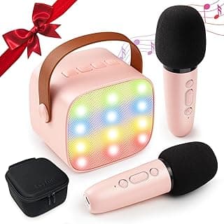 Mini Karaoke Machine for Kids, Portable Bluetooth Singing Karaoke Machine with 2 Wireless Microphones, 8GB TF Card, Popular Toys Birthday Gifts for Girls Ages 4, 5, 6, 7, 8,9,10+ Years Old