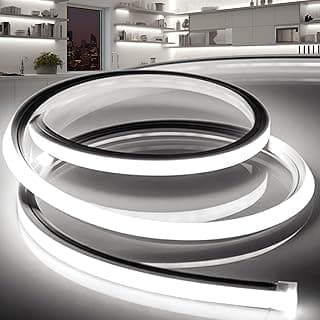 LED Strip Lights Daylight White 6000K,16.4ft 110-120V Neon Rope Lights,Flexible Silicone Outdoor Waterproof Neon Strip Lights for Bedroom,Mirror,Kitchen Cabinet, Living Room,Halloween Decor image