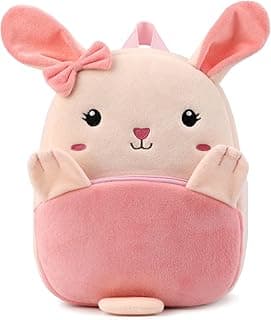 Toddler Backpack for Boys and Girls, Cute Soft Plush Animal Cartoon Mini Backpack Little For Kids 2-6 Years (Pink Bunny-H) image
