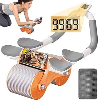 Ab Roller Wheel - Ab Roller with Elbow Support, Automatic Rebound Abdominal Wheel with 4 Elbow Supports, Timer and Knee Pad, Plank Exercise Roller for Abdominal & Core Strength Training image