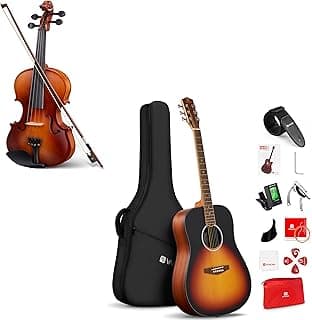 Vangoa String Instrument Starter Kit: 4/4 Full-Size Violin Kit & 41 Inch Acoustic Guitar Set for Beginners and All Ages image