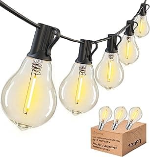 DAMAING Outdoor String Lights 120FT,Waterproof Patio Lights with 63 Shatterproof Dimmable A39 LED Bulbs, Connectable Outdoor Lighting for Garden,Bistro,Backyard and Balcony. image