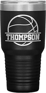 Personalized Basketball Tumbler With Name - Basketball Cup - 30oz Insulated Engraved Stainless Steel Basketball Travel Mug Black image