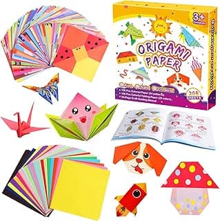 Craft Origami Paper Kit for Kids - Colorful Art Supplies for Girls and Boys Ages 5 6 7 8 9 10 11 12 Valentines Day Gift Airplane Travel Activities Easter Basket Stuffers Birthday Toy (Cartoon) image
