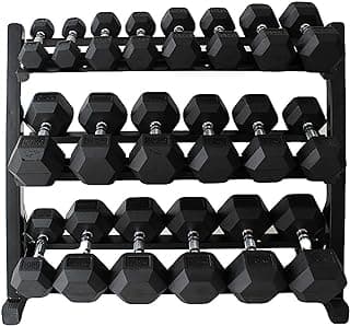 450 lbs/550lbs Rubber Hex Dumbbell Set with Rack – Dumbbell Sets with Rack for Home Gym, 9-Pair Non-Slip Weight Storage, Anti-Roll Design, Adjustable Bench Compatible
