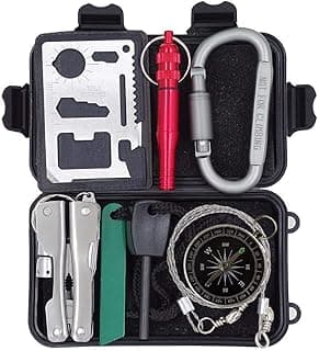Outdoor Survival Kit 7 in 1,Mini Emergency Survival Gear Small Camping Equipment Pocket Tool Gadgets Stocking Stuffers Ideal for Boys Kids Hiking