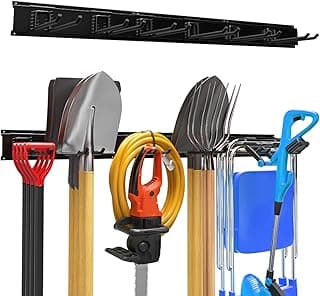 Garage Garden Tool Organizer Wall Mount, Heavy Duty Garage Tool Storage Rack 48 Inches, Max Load 330lb - Shovel, Rake, Folding Chair, Weed Eater Storage image