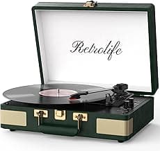 Record Player 3 Speed Bluetooth Portable Suitcase Vinyl Player with Built-in Speakers Turntable Enhanced Audio Sound PU Leather Vintage