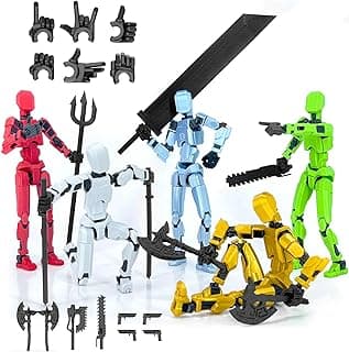 【5-Pack】(Assembly Completed) T13 Action Figure Set, Titan 13 Robot Action Figure 3D Printed robo 13 Action Figure Articulated, Dummy for Collectors Desktop Decorations, Black Green Red White Blue image