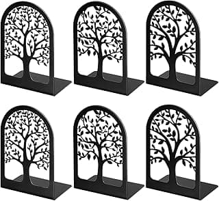 HappyHapi Book Ends, Bookends for Heavy Books, Black Metal Book Ends for Shelves, Tree Book Ends for Shelves Decorative, Black Book Stopper to Hold Books for Home Office image