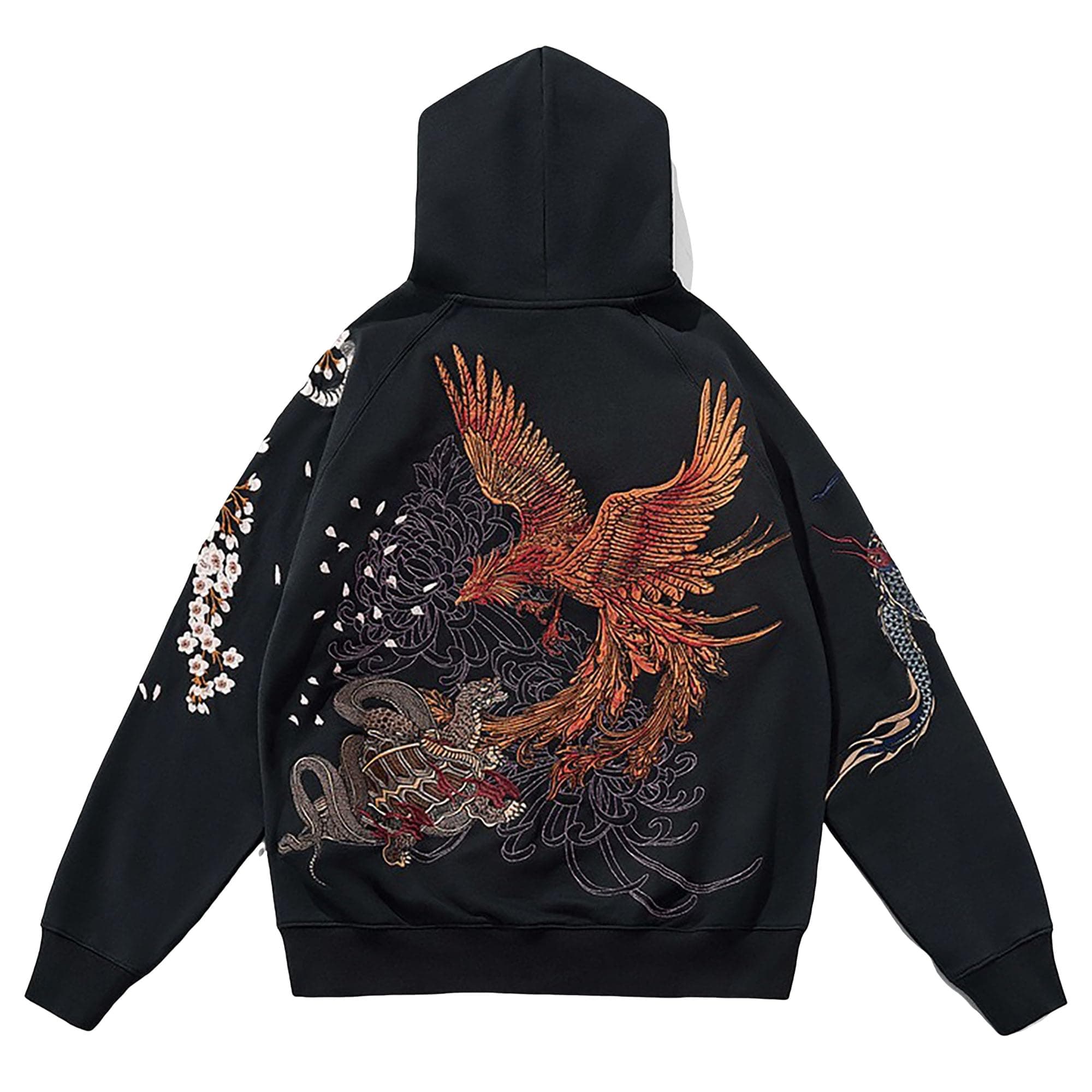Men'S Japanese Streetwear Hoodie Phoenix Embroidered Hoodie Cotton Hoodies Mens Graphic Hoodies Anime Hoodie