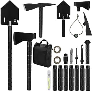 IUNIO Survival Off-Roading Tool Kit, Folding Shovel, Camping Axe, Multitool, Pickaxe, with Carrying Bag, for Outdoor, Car Emergency (Upgrade Black) image
