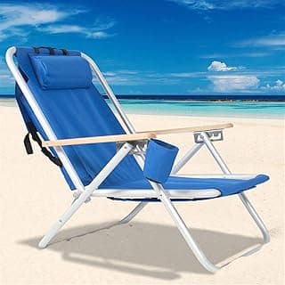 Backpack Folding Lounge Chair, Portable High Strength Beach Chair with Cup Holder, Adjustable Angle and Headrest, Ideal for Camping, Fishing, Outdoor Sports, Beach Trips, 220 Lbs Capacity (1 Pack) image